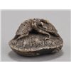 Image 1 : A pottery and lacquer netsuke of three turtles.