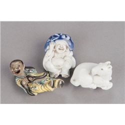 Group of three Hirado-ware netsuke.