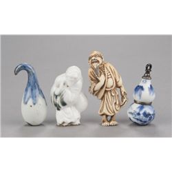 A group of four porcelain netsuke.