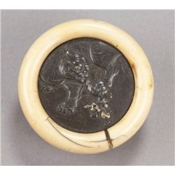 Shibuichi and ivory kagamibuta, Yoko defying tiger