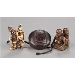 A group of three netsuke, various materials.