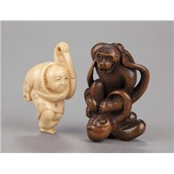 Group of 2 netsuke, various materials.