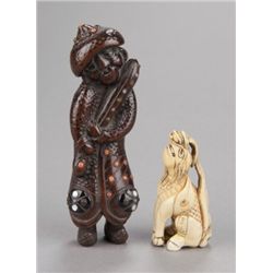 A group of two netsuke, various materials.