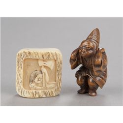 A group of two netsuke, various materials.