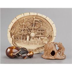 Group of three netsuke, various materials.