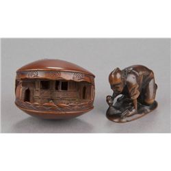 A group of two wood netsuke.