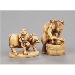 A group of two ivory netsuke.