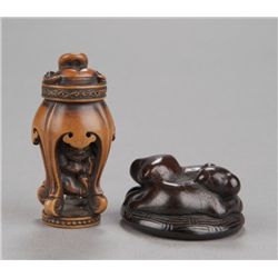 Group of two wood netsuke.