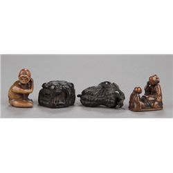 Group of four wood netsuke.
