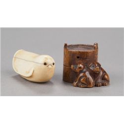Group of two netsuke, various materials.