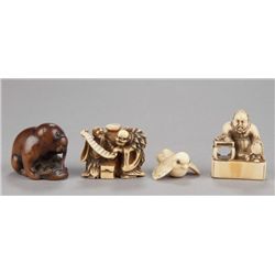 A group of four netsuke, various materials.