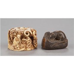 Group of two netsuke, various materials.