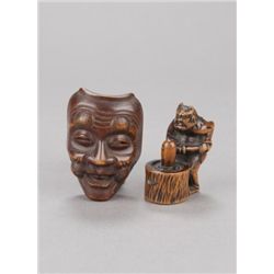 Group of two wood netsuke.
