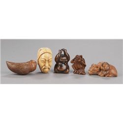A group of five netsuke, various materials.