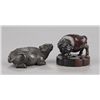 Image 1 : A group of two wood netsuke of bulls.