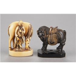 A group of two netsuke, various materials.
