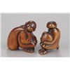 Image 1 : Group of two wood netsuke of monkeys.