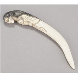 An ivory sashi netsuke of a ghost with child.