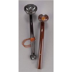 A group of two wood netsuke of Jui scepters.