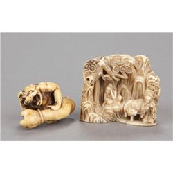 A group of two ivory netsuke.