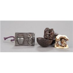 A group of three netsuke, various materials.