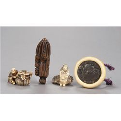 A group of four netsuke, various materials.