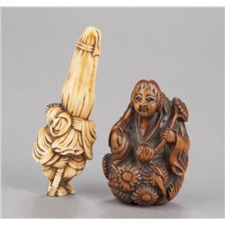 A group of two netsuke, various materials.