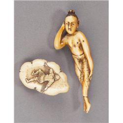 A group of two ivory netsuke.