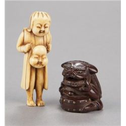 A group of two netsuke, various materials.