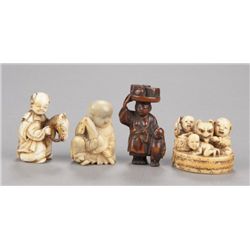 A group of four netsuke, various materials.