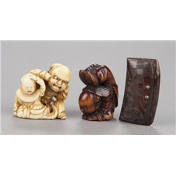 A group of three netsuke, various materials.