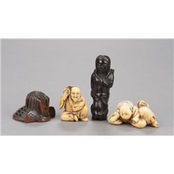 A group of four netsuke, various materials.