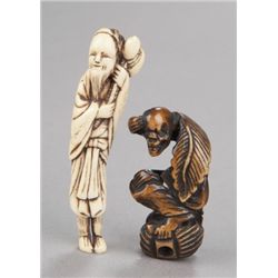 A group of two stag antler netsuke.