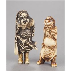 A group of two stag antler netsuke.