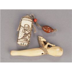 A group of two stag antler netsuke.