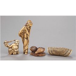 A group of four stag antler netsuke.