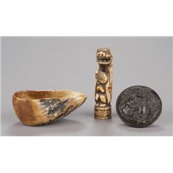 A group of 3 netsuke, various materials.