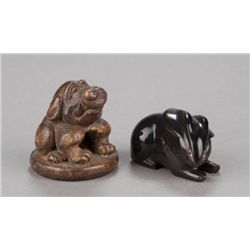 A group of two netsuke, various materials.