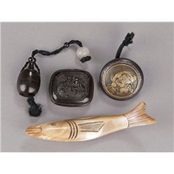 A group of four netsuke, various materials.