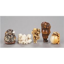 A group of five netsuke, various materials.