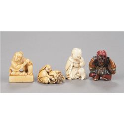 A group of four netsuke, various materials.