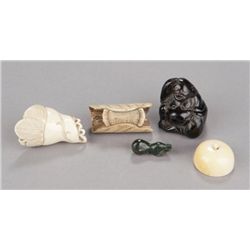 A group of five netsuke, various materials.