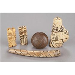 A group of five netsuke, various materials.