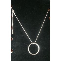 Beautiful Silver/silvertone Necklace w Crystal Circle Pendant marked N R  18" Chain 1 1/2" Pendant