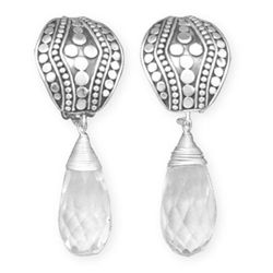 Briolette Drop Clip-On Earrings Sterling Silver & Quartz