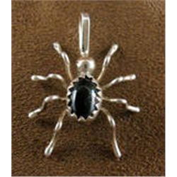 Native American Navajo Onyx Sterling Silver Spider Pendant