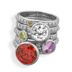 Rhodium Plated 5 Ring Set with CZs  Sterling Silver sz 7