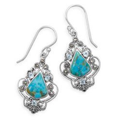 Turquoise, Blue Topaz & Marcasite Earrings