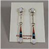 Image 1 : Zuni Sterling Silver Mother of Pear, Onyx, Turquoise & Coral Earrings      2”  Dangle Style Awesome