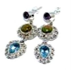 Amethyst, Unakite & Blue Topaz Earrings